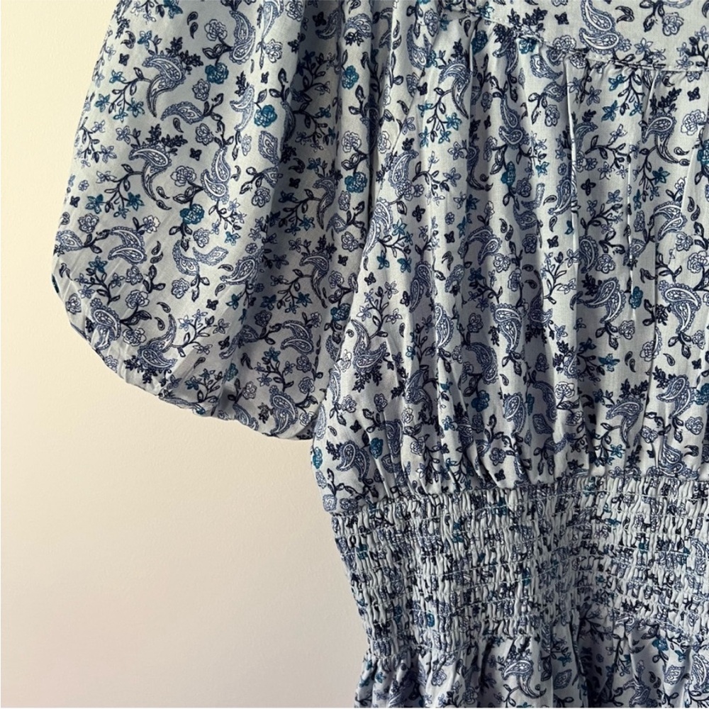 Waist-Defined Puff-Sleeve Scoop-neck Smocked Country Floral Print - Picture 5 of 10